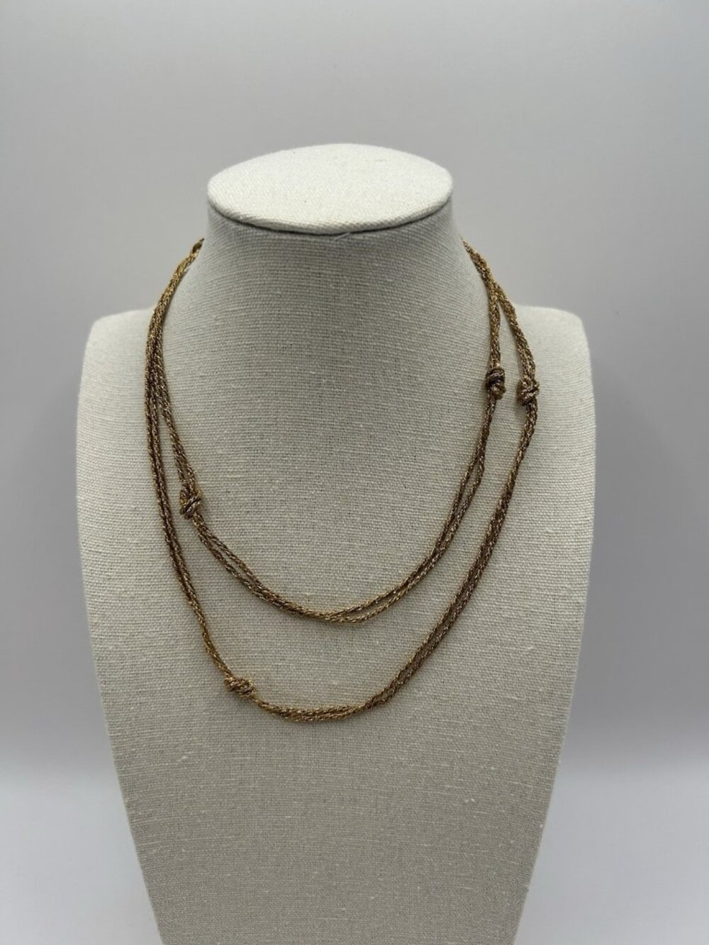 Vintage Avon necklace gold tone multi 2 strand layer love knot twist rope chain